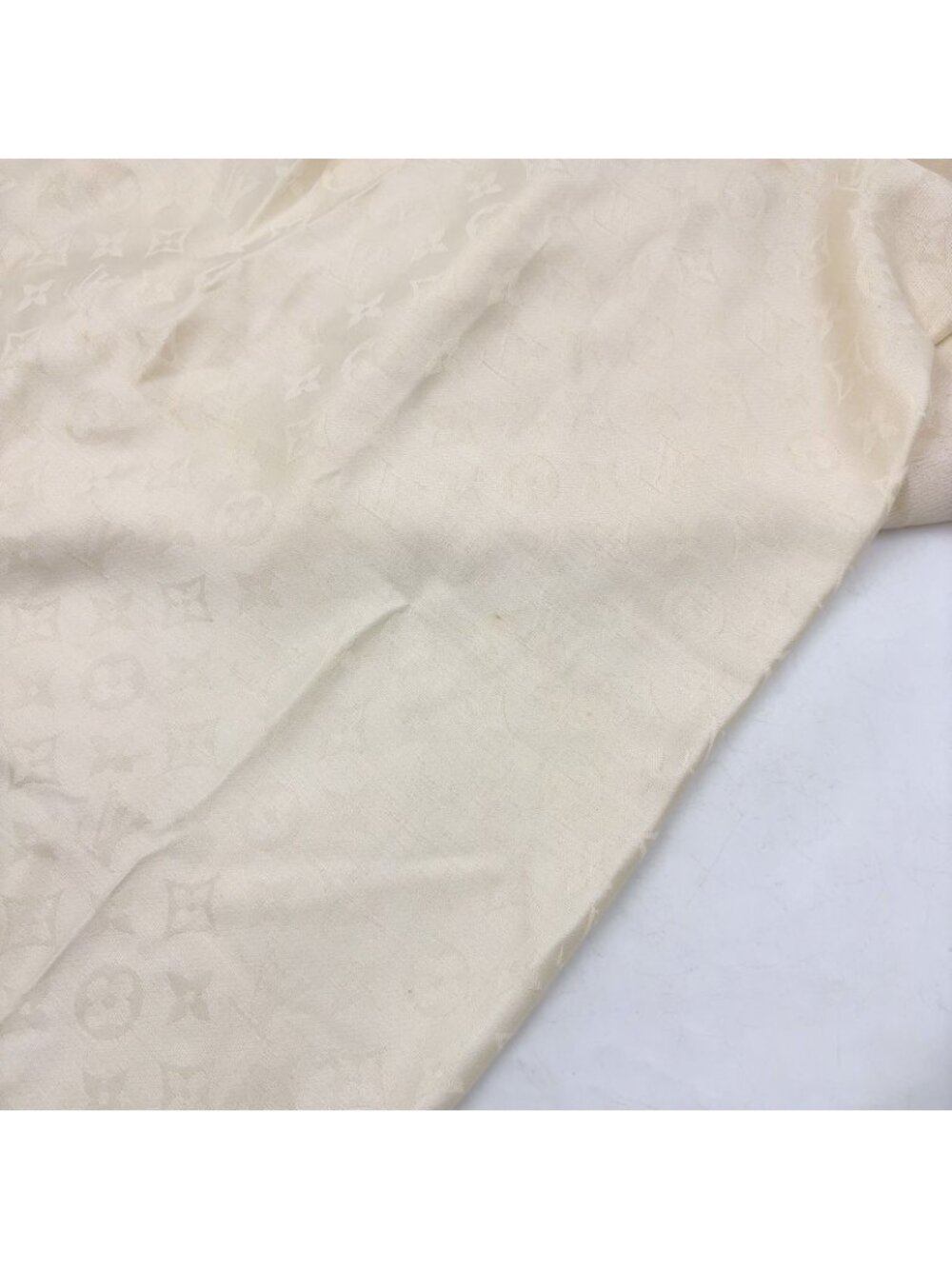 Louis Vuitton Echarpe Logo Mania Monogram Blanc Silk Wool Beige Shawl Scarf - Picture 5 of 8